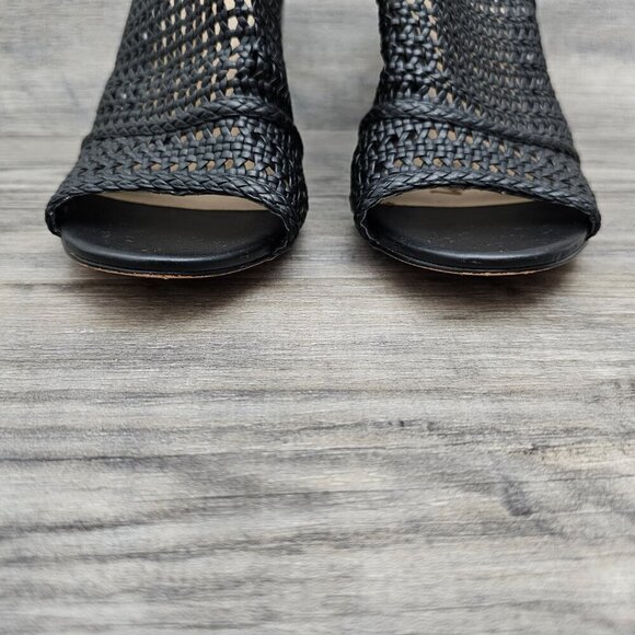 Sam Edelman Evie Basket Weave Open Toe Sling Back Black Block Heel Sandal - Picture 6 of 13